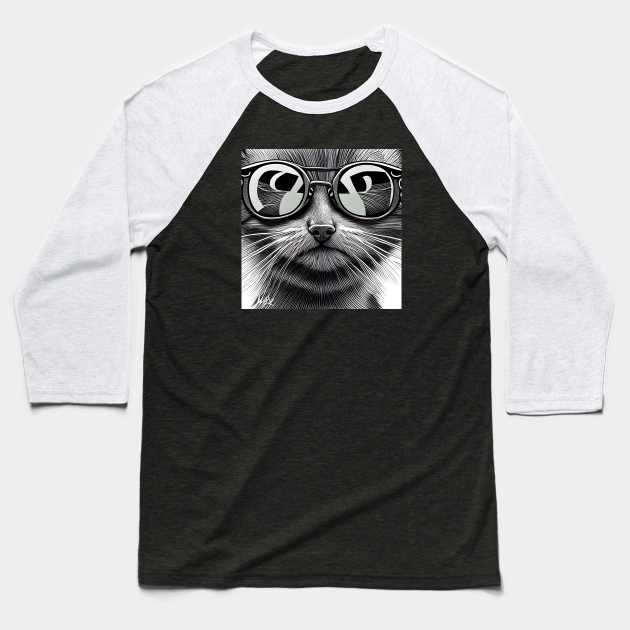 Cat with Sunglass Baseball T-Shirt by nnorbi